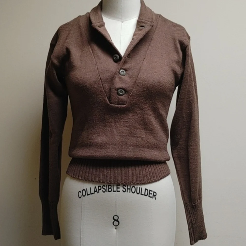 Olive Drab Military Army 5 Button Pull-Over Sweater